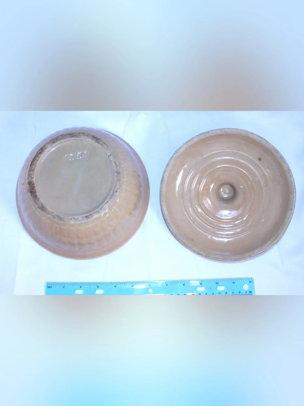 Vintage USA Ribbed Stoneware Covered Dish